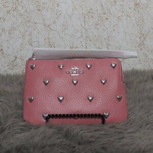 Coach Corner Zip Wristlet with Heart Rivets (Peony)